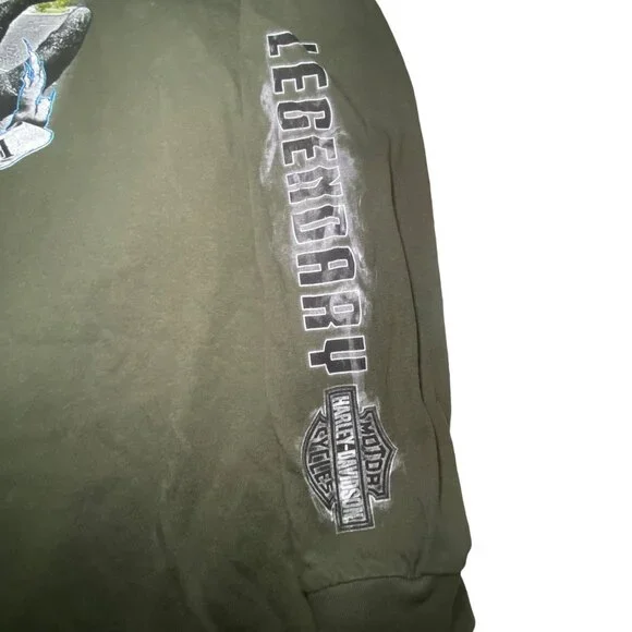 Harley-Davidson XL Long-Sleeve Shirt Mens Route 66 Graphic Olive Green Cotton - Picture 8 of 9